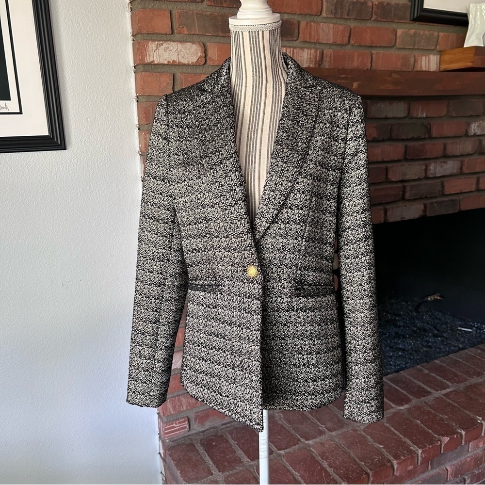 Evereve Starstruck Blazer in Metallic Gold Black Sz M